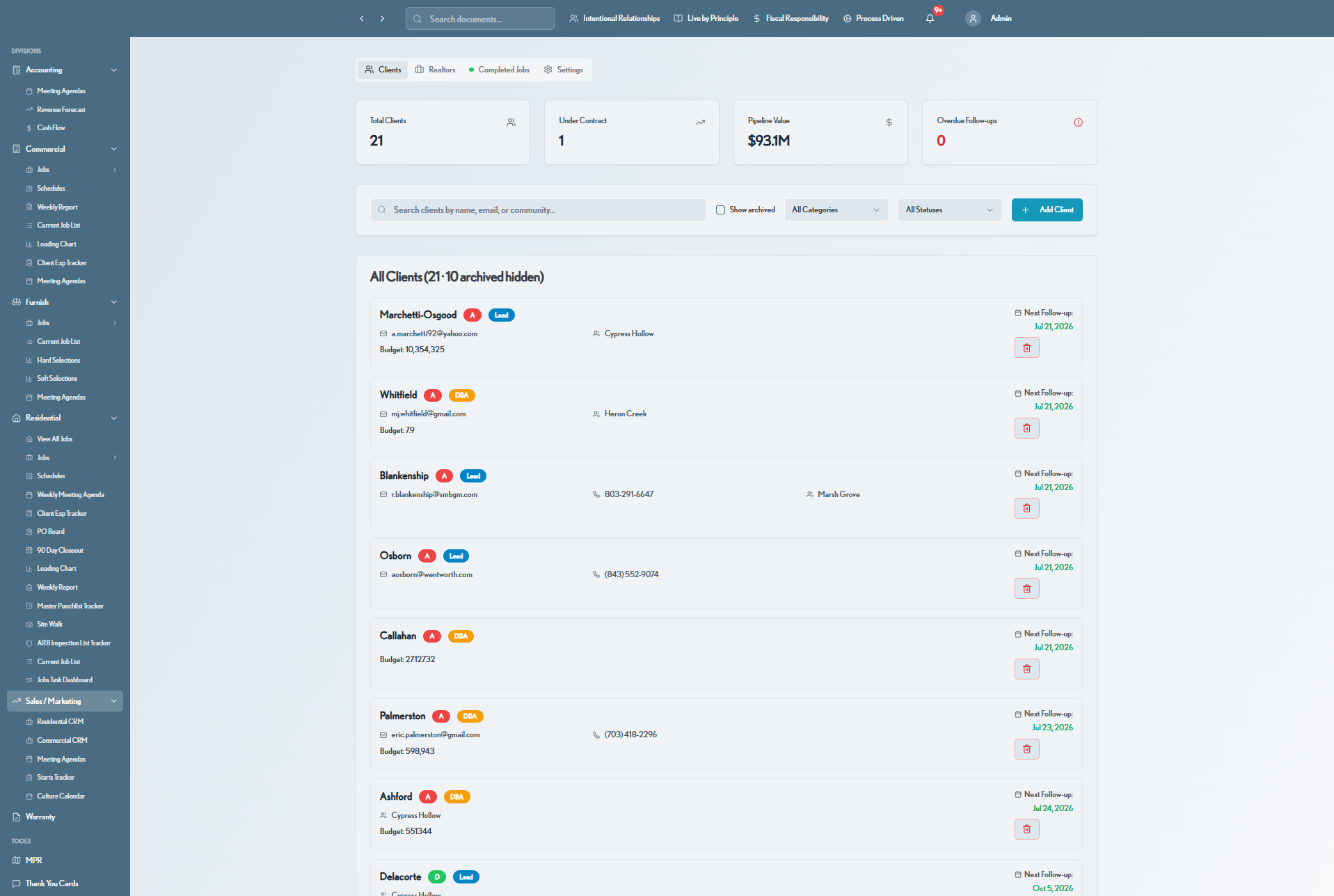 Residential CRM client pipeline
